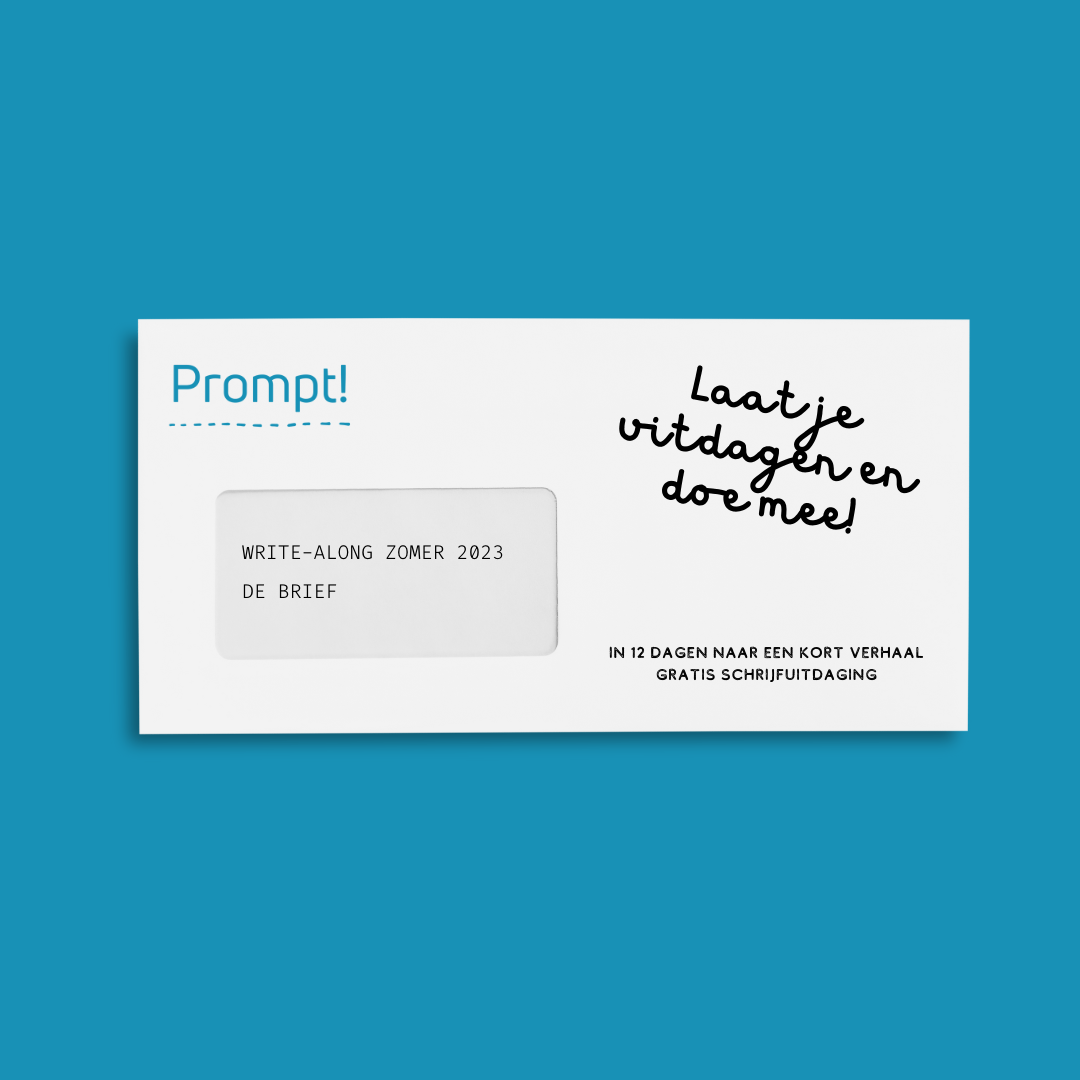 Write-along zomer 2023 feestelijke achtergrond met tekst: Prompt Write-along